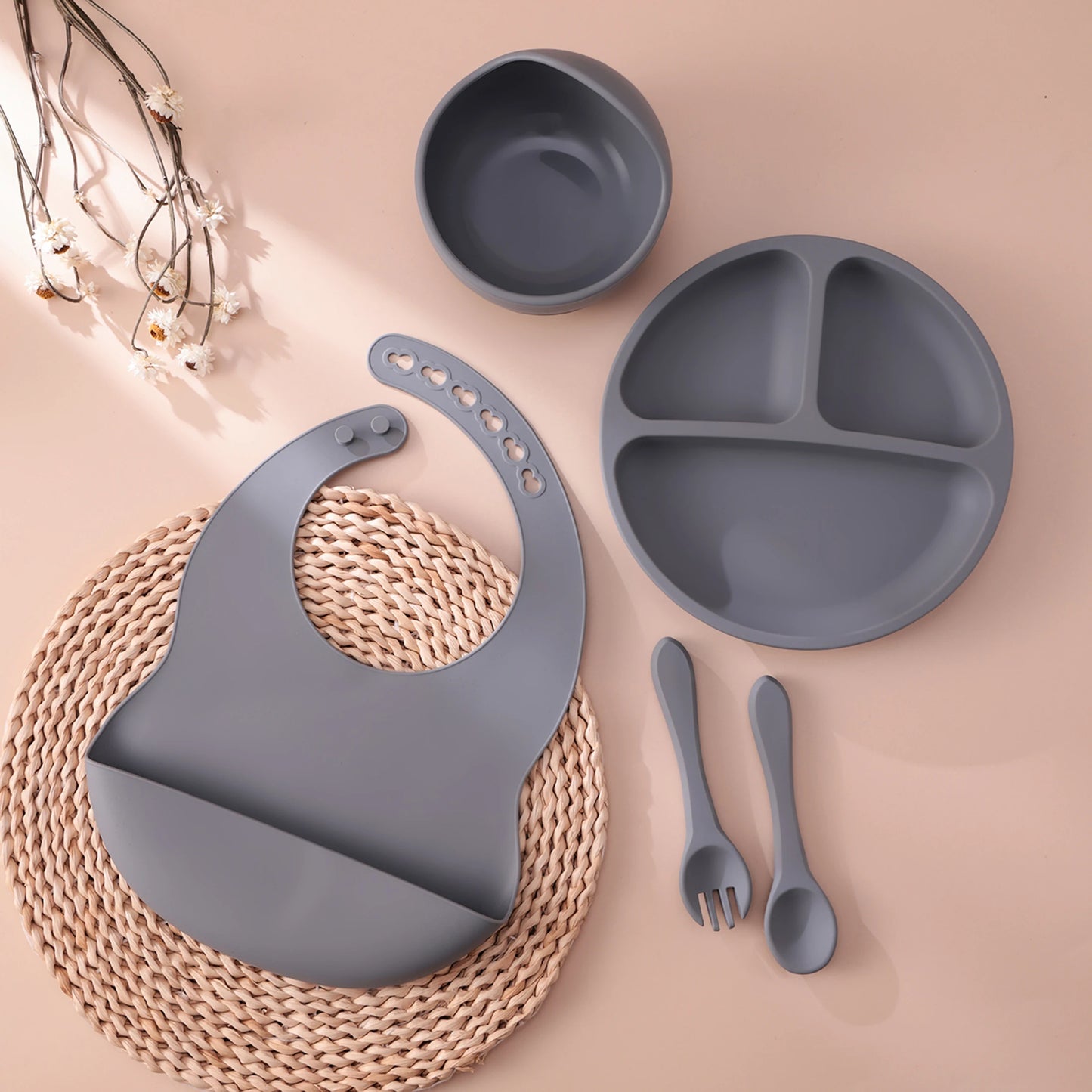 Coffret Repas Bébé Silicone 5 Pièces - Set Complet avec Ventouses Sans BPA