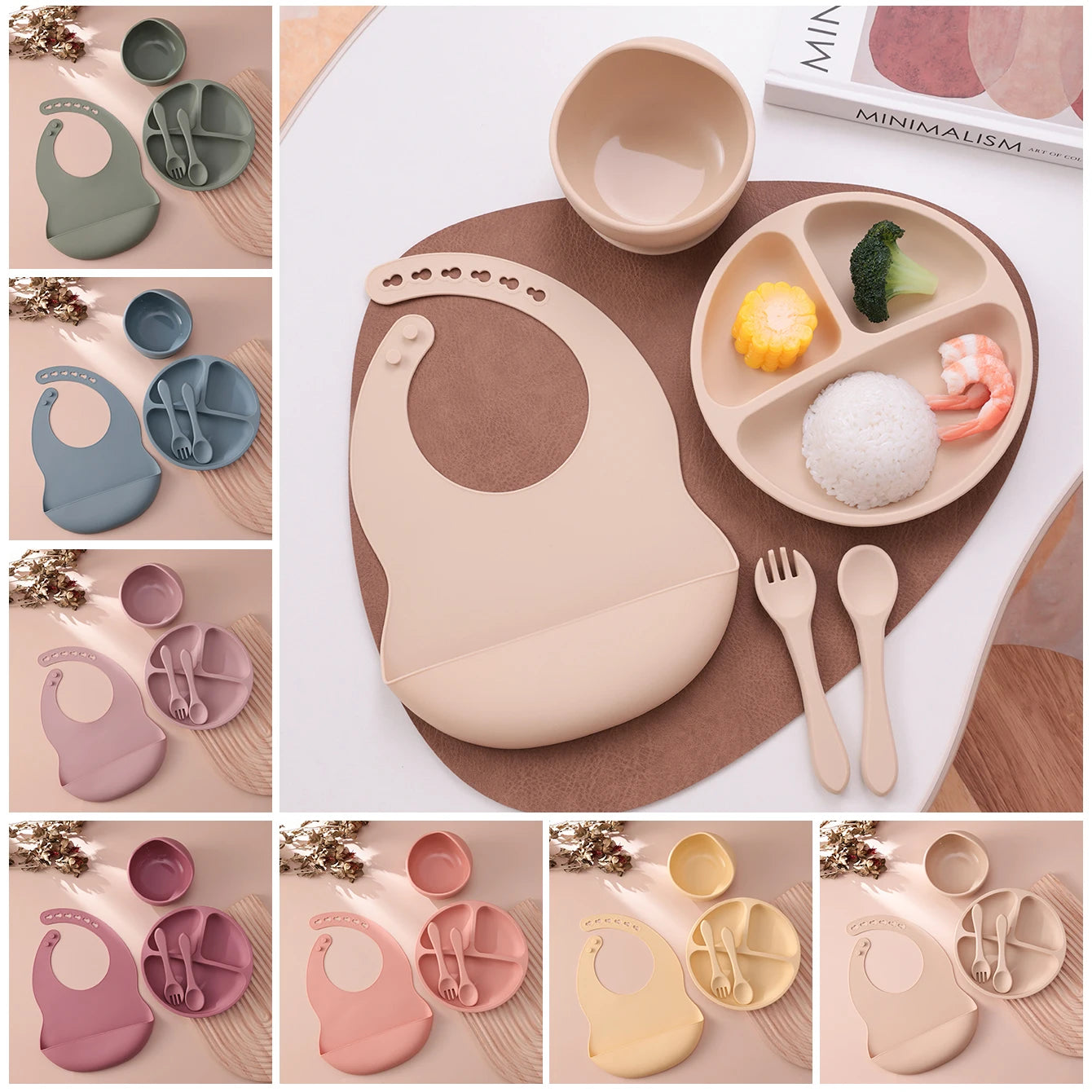Coffret Repas Bébé Silicone 5 Pièces - Set Complet avec Ventouses Sans BPA