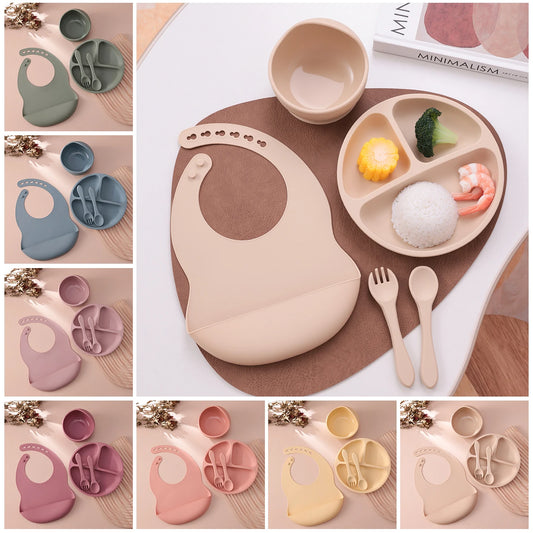 Coffret Repas Bébé Silicone 5 Pièces - Set Complet avec Ventouses Sans BPA