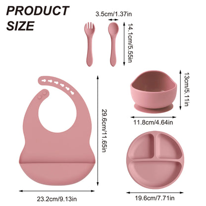 Coffret Repas Bébé Silicone 5 Pièces - Set Complet avec Ventouses Sans BPA