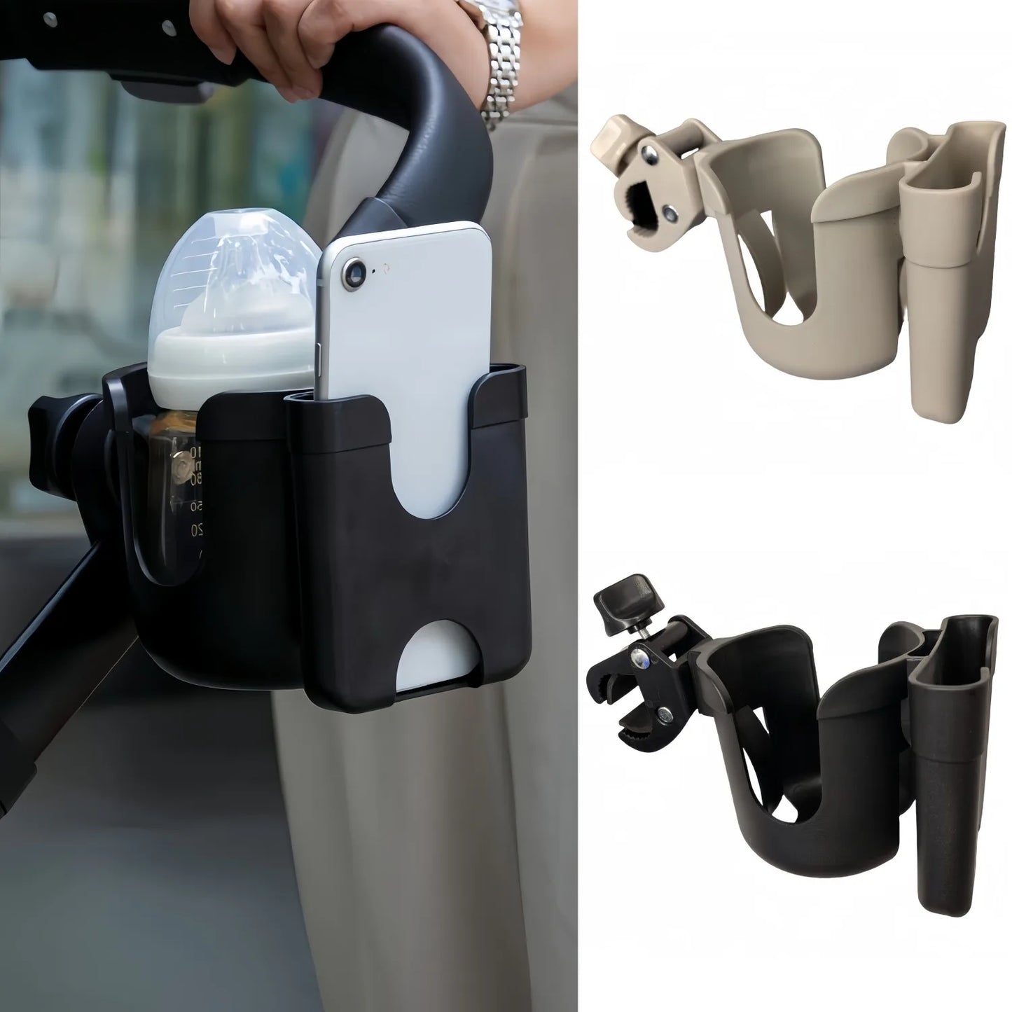 Porte-Gobelet Poussette 2 en 1 - Support Biberon et Téléphone