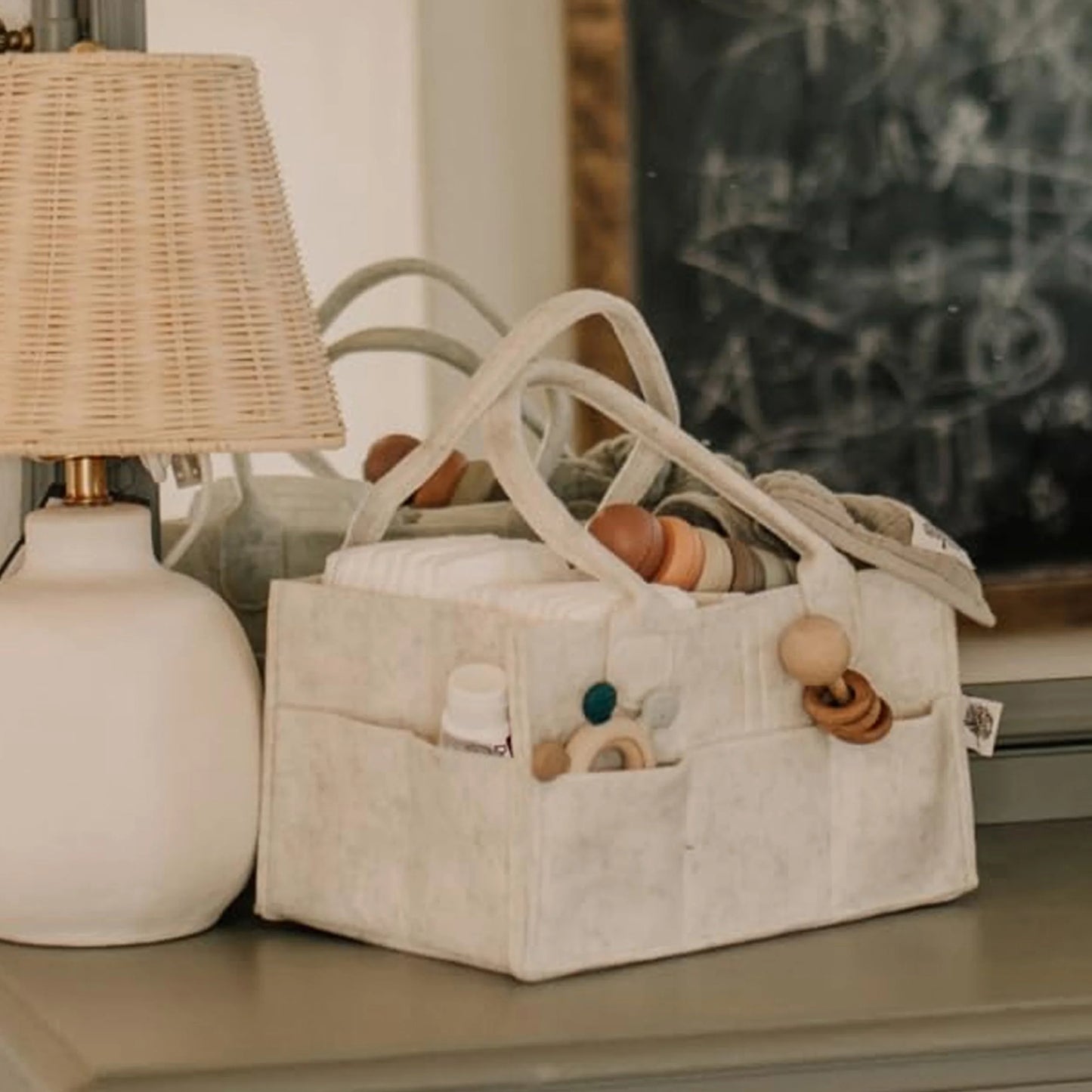 Organisateur Bébé en Feutre - Panier de Rangement avec Poignée pour Table à Langer