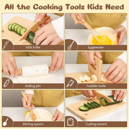 Kit Cuisine Montessori en Bambou - Ustensiles Sécurisés pour Apprendre à Cuisiner