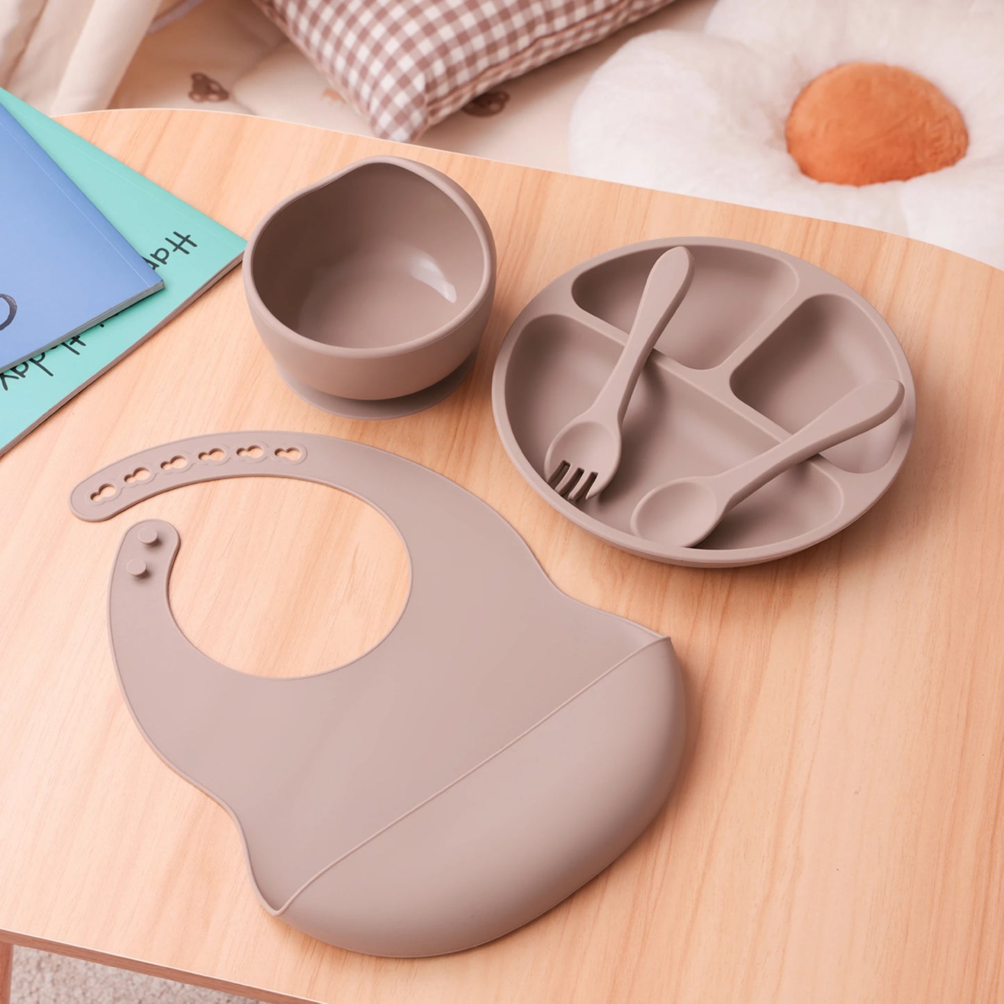 Coffret Repas Bébé Silicone 5 Pièces - Set Complet avec Ventouses Sans BPA